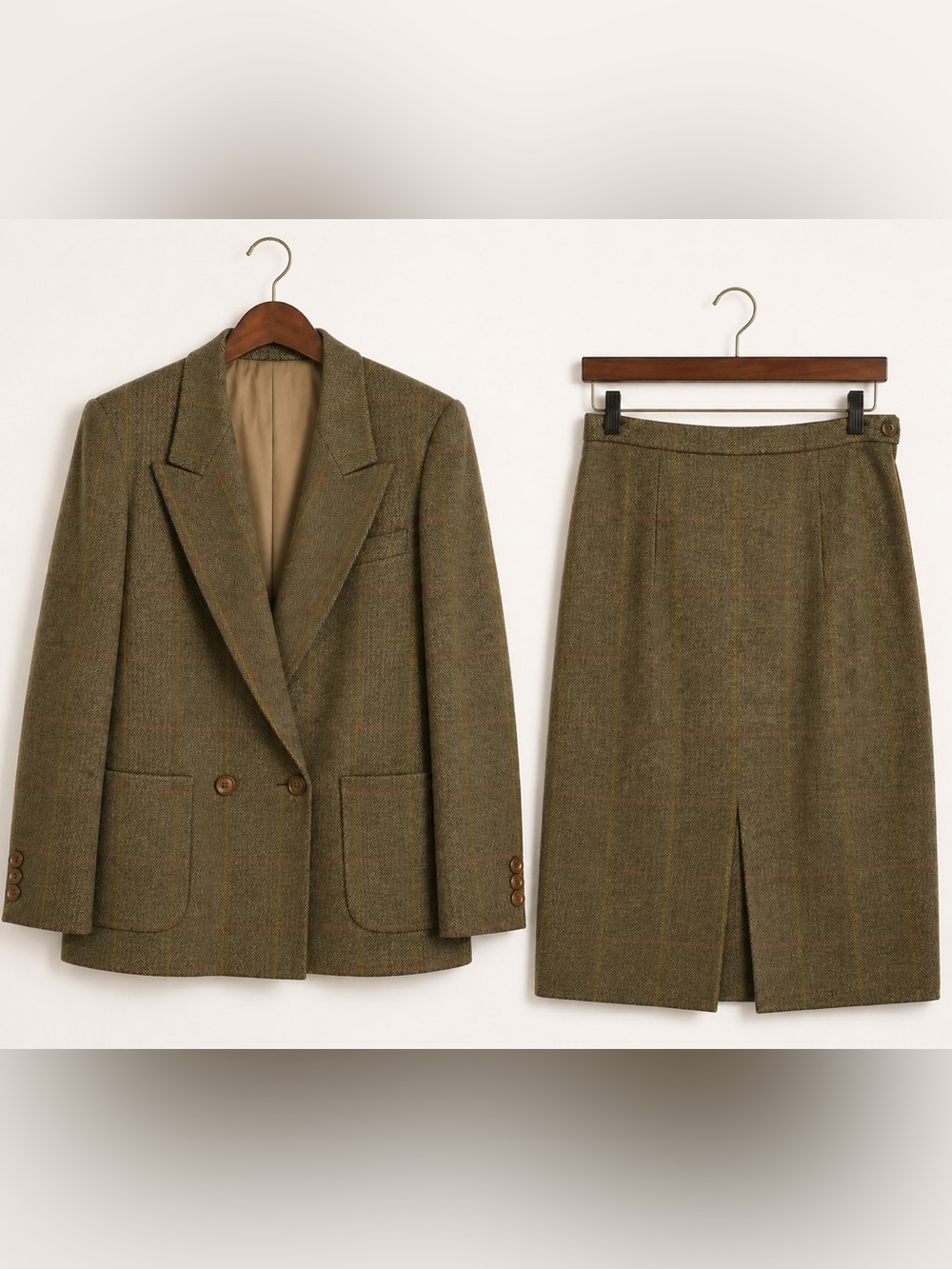 Vintage Burberrys England Wool Tweed Skirt Suit M